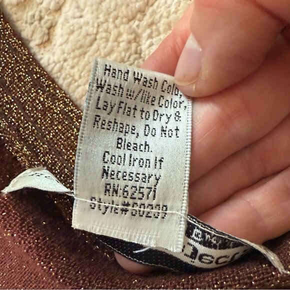 Necessary Objects Vintage Brown Knit Sequin Front V-Neck Sleeveless Top Medium - Picture 7 of 7